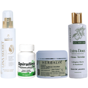 Pack lina secret + masque cheveux purifiant+ sipruline bio+ shampo gel citron verveine