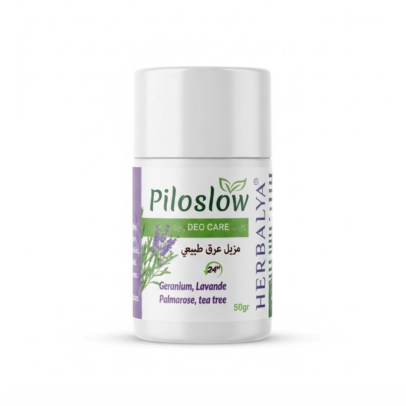 Piloslow geranium, lavande, palmarose, tea tree déodorant naturel ralentissant la repousse des poils