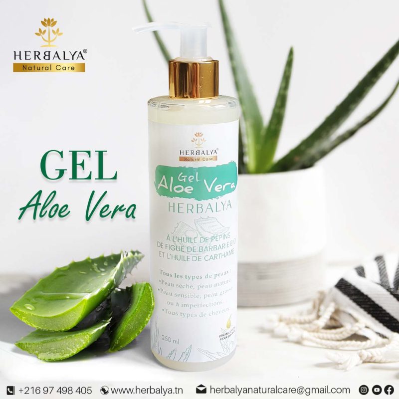 Gel aloe Vera Herbalya Enrichi à l’huile de pépins de figue de barbarie bio, l’huile de carthame et la vitamine E. 250 ml – Image 2