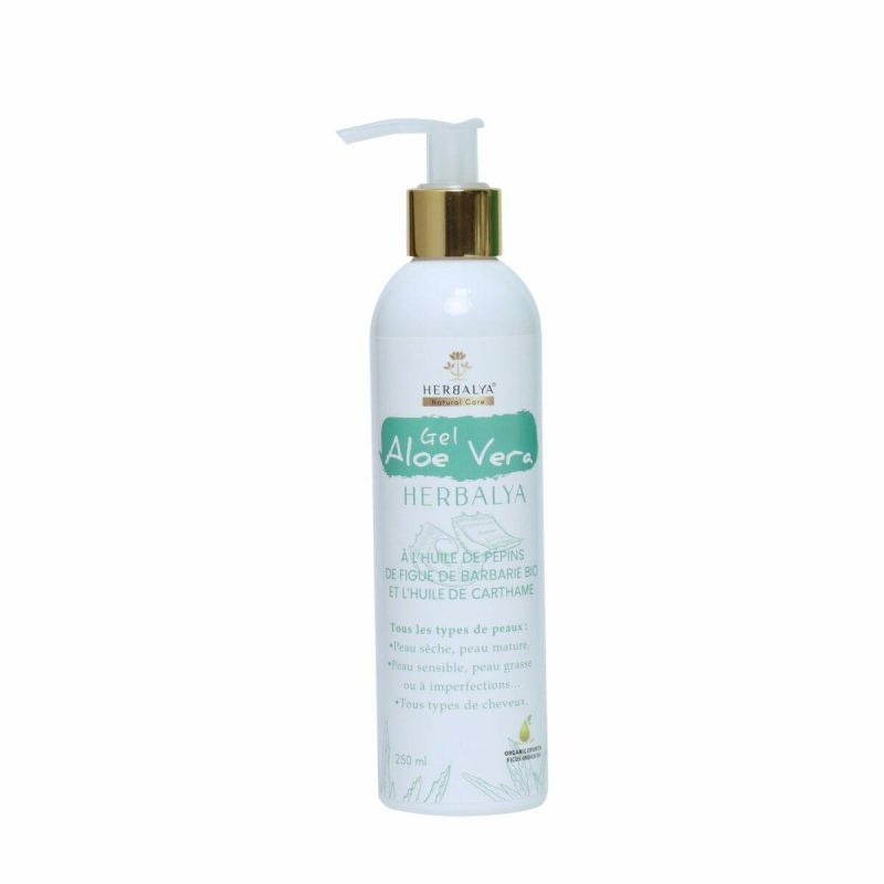 Gel aloe Vera Herbalya Enrichi à l’huile de pépins de figue de barbarie bio, l’huile de carthame et la vitamine E. 250 ml