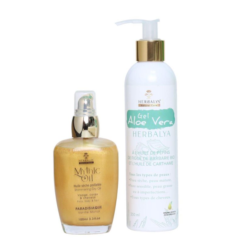 le duo indispensable d'été Mythic oil paradisiaque & gel aloe vera herbalya