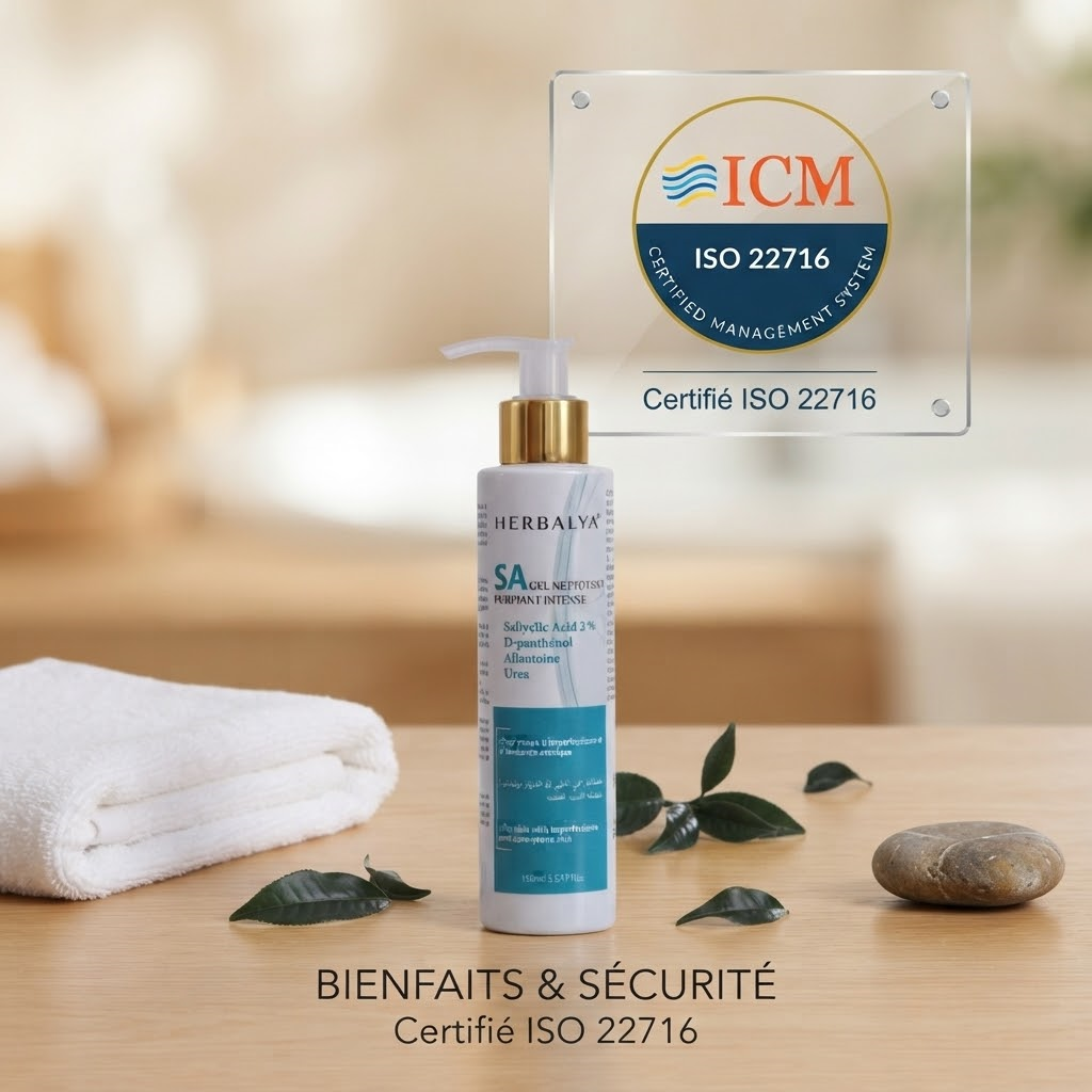 Le SA Gel Nettoyant Purifiant Herbalya offre un nettoyage profond aux peaux grasses à tendance acnéique. Sa formule experte (2% BHA, Panthénol) désincruste les pores et matifie. Certifié ISO 22716.