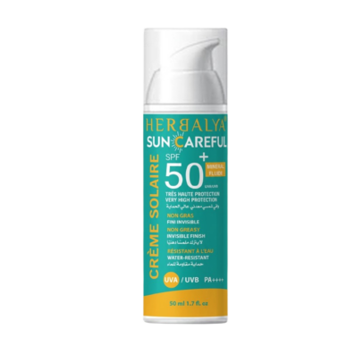 SUN CAREFUL CREME SOLAIRE SPF 50 + FINI INVISIBLE SUN CAREFUL SPF 50+ UVA  UVB   PA++++ : L'Excellence de la Haute Protection Minérale par Herbalya
