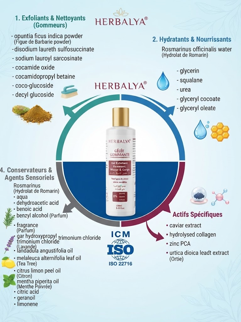 gélé gommante gel nettoyant exfolliant herbalya